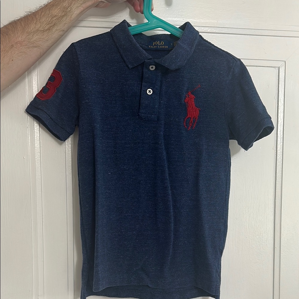 Boys Polo Ralph Lauren Navy Blue Polo Shirt with Red Logo
